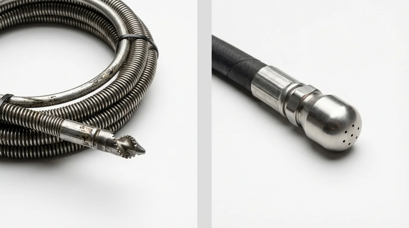 Drain snake cable and hydro jetting nozzle used for drain cleaning in Wheaton, MN