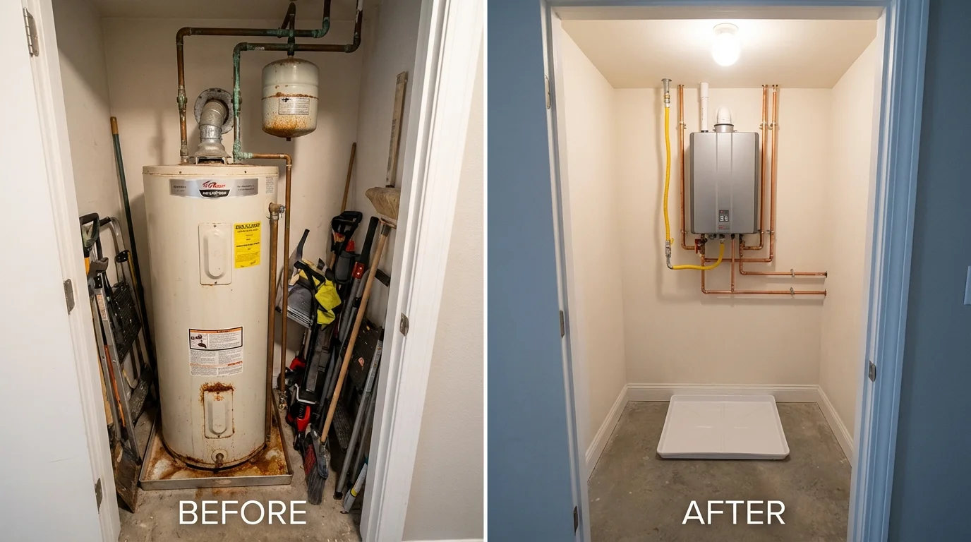 Tank water heater versus wall-mounted tankless unit comparison for Wheaton, MN homeowners